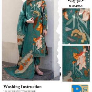 3 piece lawn suit for women with chiffon dupatta embroidered zari neckline sequence work patches Pakistan