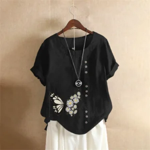 vintage floral butterfly plus size cotton linen t shirt for women s 5xl