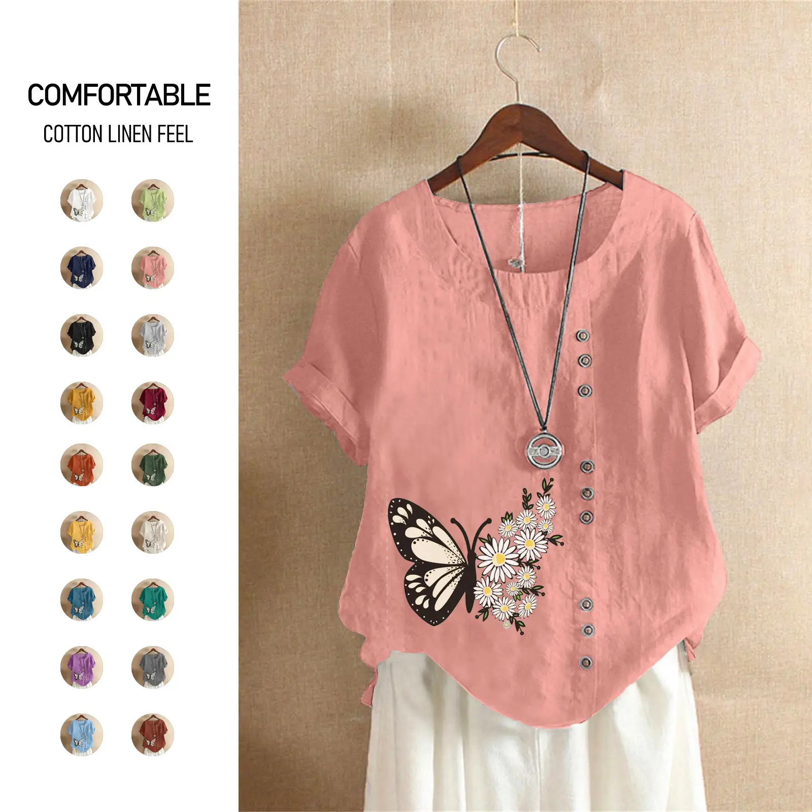 vintage floral butterfly plus size cotton linen t shirt for women s 5xl vintage floral butterfly plus size cotton linen t shirt for women s 5xl