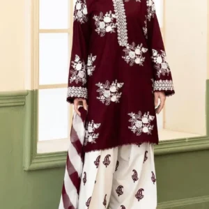 women's 3 pcs unstitched embroidered lawn suit with diamond dupatta