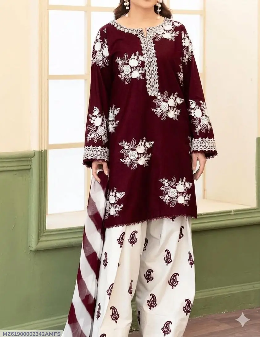 women's 3 pcs unstitched embroidered lawn suit with diamond dupatta women's 3 pcs unstitched embroidered lawn suit with diamond dupatta