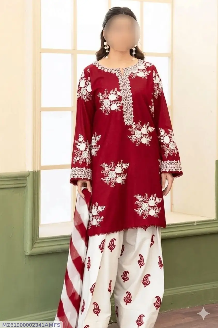 women's 3 pcs unstitched embroidered lawn suit with diamond dupatta women's 3 pcs unstitched embroidered lawn suit with diamond dupatta
