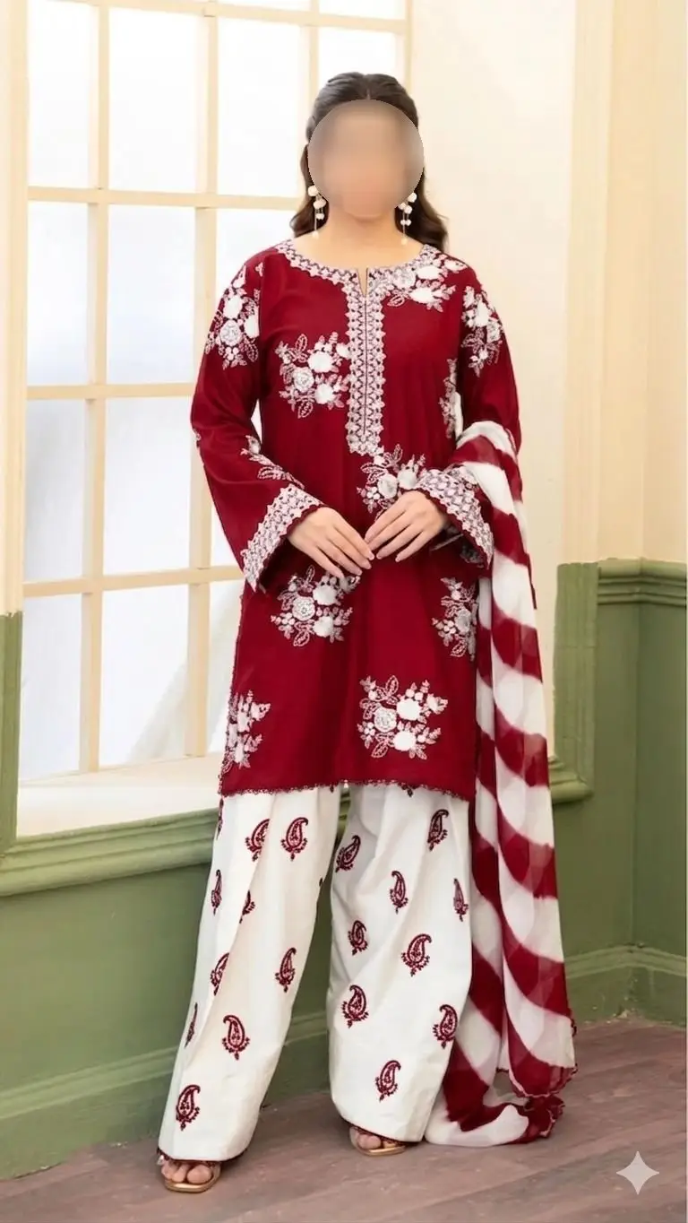 women's 3 pcs unstitched embroidered lawn suit with diamond dupatta women's 3 pcs unstitched embroidered lawn suit with diamond dupatta