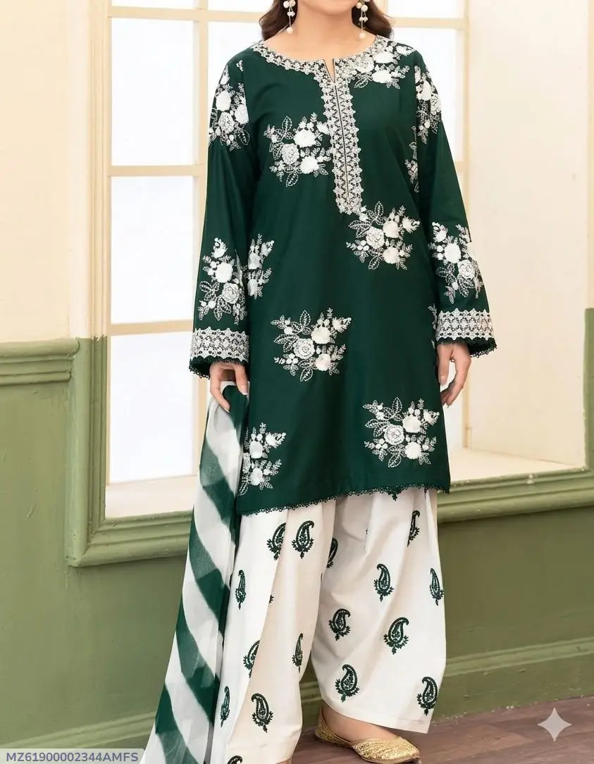 women's 3 pcs unstitched embroidered lawn suit with diamond dupatta women's 3 pcs unstitched embroidered lawn suit with diamond dupatta