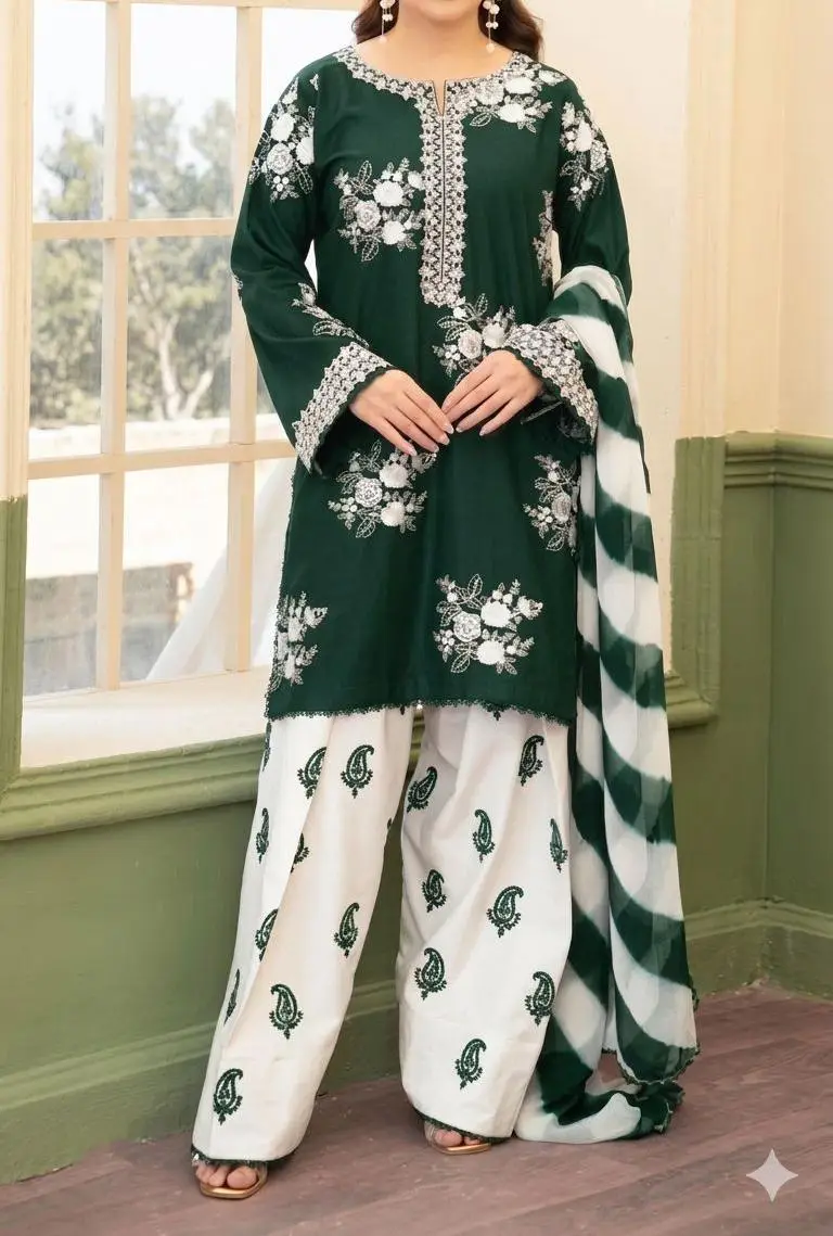 women's 3 pcs unstitched embroidered lawn suit with diamond dupatta women's 3 pcs unstitched embroidered lawn suit with diamond dupatta