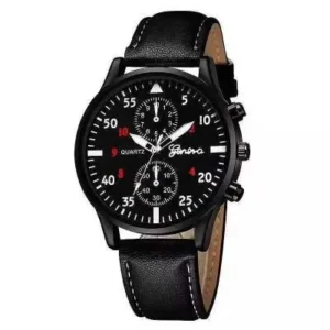 hot trending men’s black chronograph watch with brown leather band